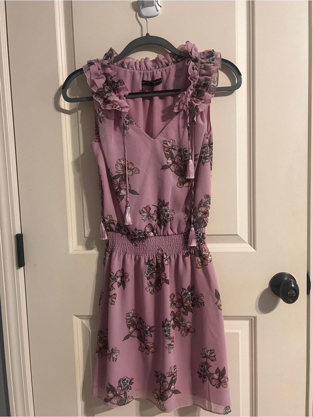 White House Black Market Mauve Floral Ruffle Mini Dress